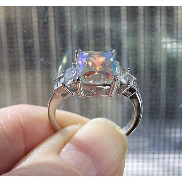 925 STERLING SILVER Simulated Mercury Mystic CZ Ring - Picture 7 of 16